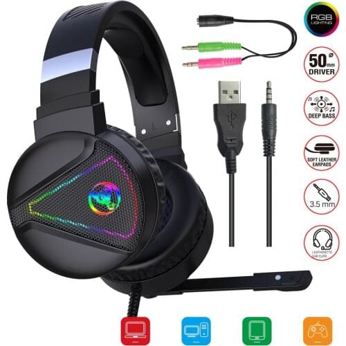 F16 3.5mm+USB Wired Computer Gaming Headset RGB Luminous HD Voice Gamer Headphone With Microphone Volume Control Games Accessory