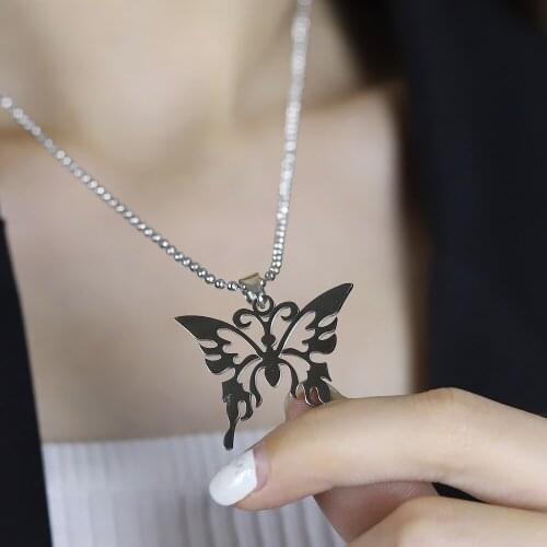 Sexy Butterfly Pendant Necklace Stainless Steel Goth Fashion Jewelry Men Women Punk Necklace Commemorate Costume Jewelry