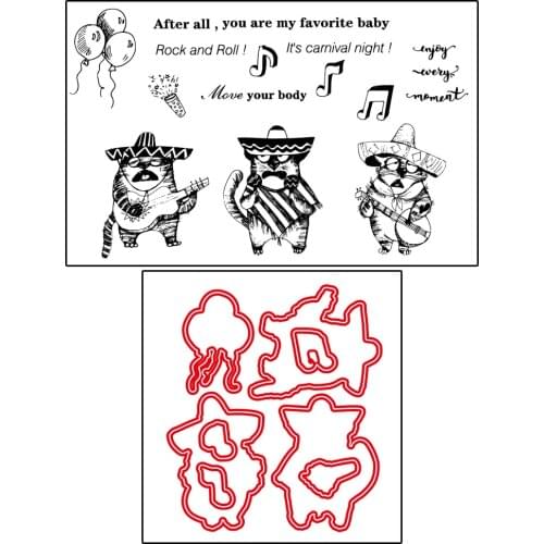 AZSG Singing Funny Cats Cutting Dies Clear Stamps For DIY Scrapbooking Decorative Card Making Crafts Fun Decoration Supplies