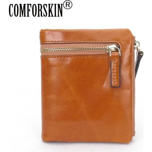 COMFORSKIN Carteira Feminina Guaranteed Genuine Oil Wax Leather Womens Wallet 2021 Brand Fashion Two-fold Woman Purse Carteras