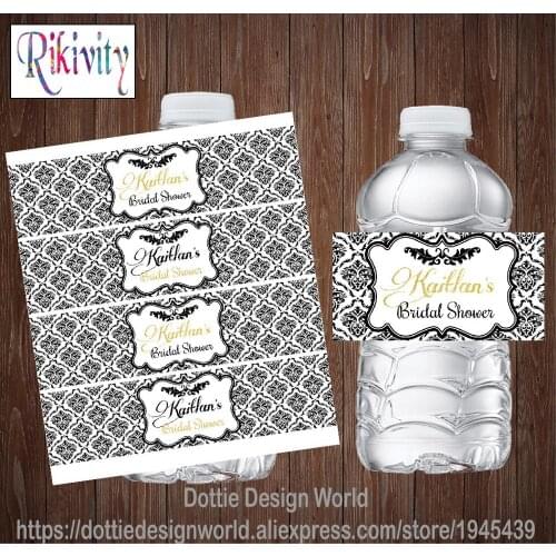 20pcs Custom Vintage Flower Pattern Bridal Shower Water Bottle Wine Labels Candy Bar Wrapper Sticker Wedding Party Decoration