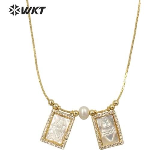 WT-JN137 Amazing double charms Saint Mary Shell necklace gold electroplated Religous Heart charm necklace in adjustable