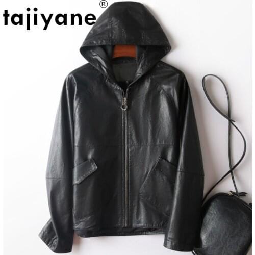 Tajiyane New Women Korean Autumn Clothes Real Sheepskin Jacket Womens Hooded Jakcets Black and Red Coats Mujer Chaqueta TN1929