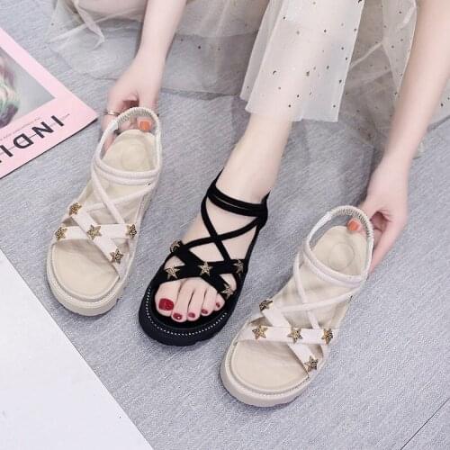 New Summer Women Sandals Heels Fashion Rivet Stars Thick Bottom Shoes Chaussure Casual Girls Slippers Platform 4CM Mujer Zapatos