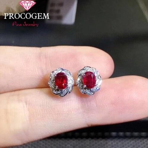 Elegant Natural Ruby Stud Earrings High quality Oval Genuine Gems for Women Fine jewelry 925 Sterling Silver Free shipping #370