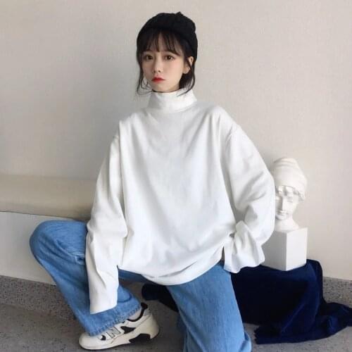 Thin Fleece Turtleneck Bottoming Shirt Women Winter Inner Clothes Korean Style Loose Long Sleeve t-shirt Women