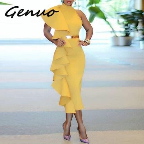 Genuo Women Slim Dress Patchwork Layers Ruffles Bodycon Dinner Evening Party Dresses Sleeveless 2019 Spring Summer New Dresses