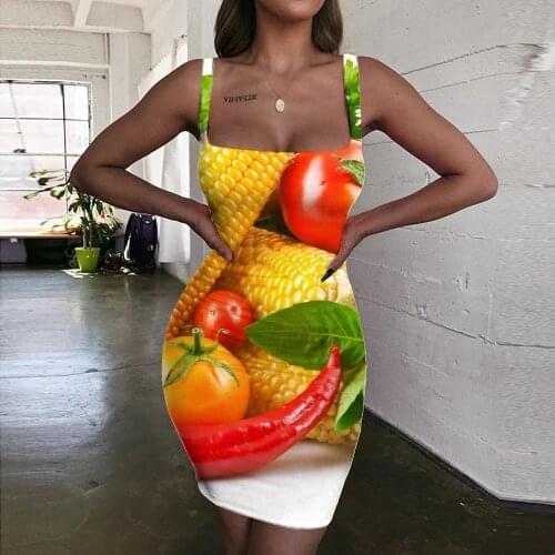 KYKU Brand Food Dresses Women Green Sundress Harajuku Bodycon Dress Street Halter Sleeveless Womens Clothing Plus Size Beach