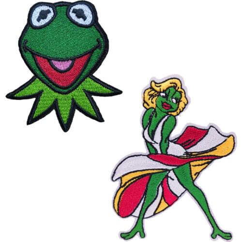 Frog face, Sadness frog, Monroe Frog Embroidered Iron On Patch, Funny Cool Cartoon Character Jacket Cothing Badge DIY Wholesale