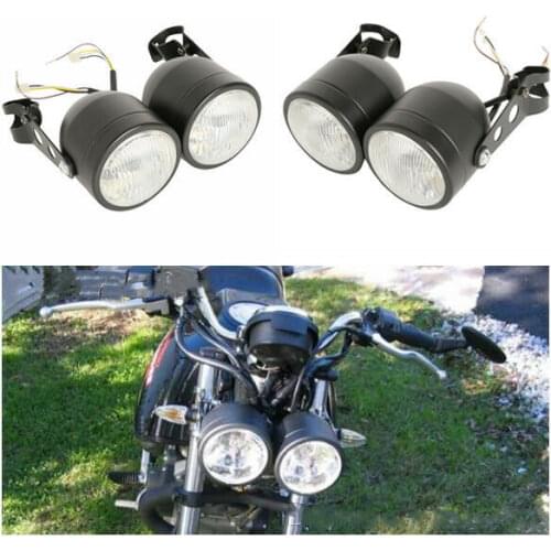 12V Dual Front Lamp Twin Headlight W/ Bracket For Street Fighter Naked Motorcycles Dual Sport Fat Boy Softail Sport Dirt Bike