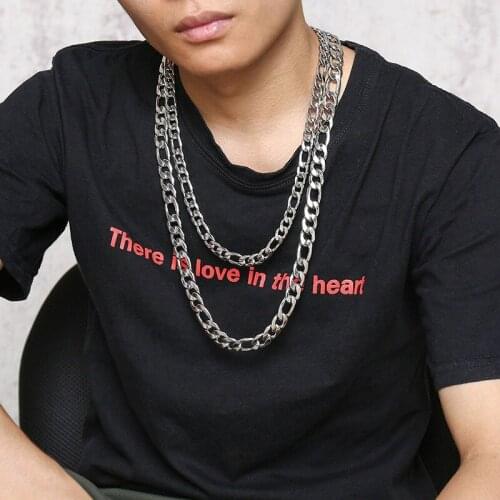 18-40 Inches 9mm Silver Punk Figaro Chain Necklace Stainless Steel NK Chain Mens Jewelry