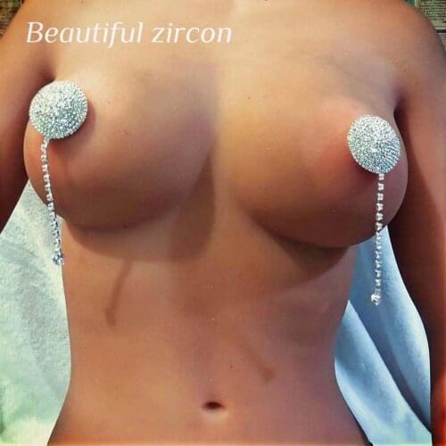 2pcs luxury Crystal Rhinestone round tassel chest petal sexy nipple cover bra sticker womens bra body jewelry fun accessories