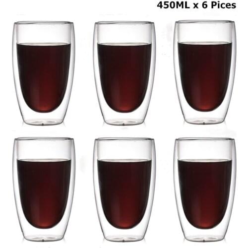 6 Pieces Heat Resistant Double Wall Glass Coffee Cup Clear Tea Cups Healthy Drink Bottle Insulated Shot Glass