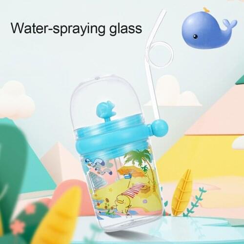250ml Water Bottles Cartoon Whale Spray Water Kids Feeding Cup Drink Bottle Mug with Straw Newborn Feeding Drinking Bottle