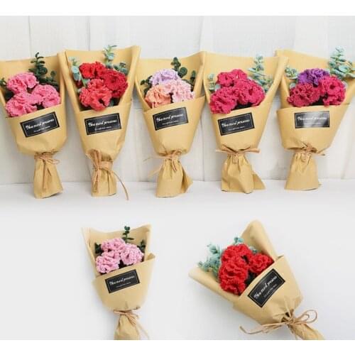 Handmade DIY Wool Flowers Bunch Knitting Canation Artificial Crochet Flower Bunch Mothers Day Gift Home Eecor