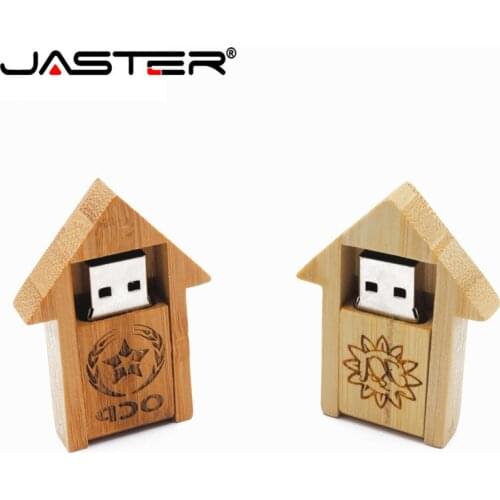 JASTER hot selling creative Bamboo 2-color small house USB 2.0 4GB/8GB/16GB/32GB/64GB USB flash drive 10 PCS free LOGO