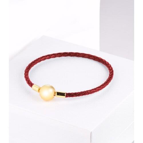 Red Woven Braided Leather Bracelets 925 Sterling Silver Shine Round Clasp Charm Bracelets & Bangles Women Fashion Jewelry Gift
