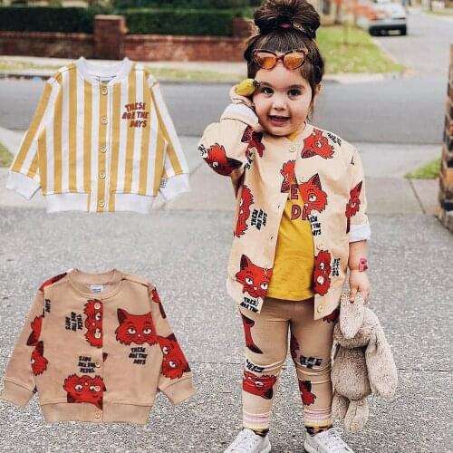 EnkeliBB Toddler Boys Jacket Fashion Fox Print Girls Jacket Kids LOng Sleeve Autumn Coat Children European Style Clothing