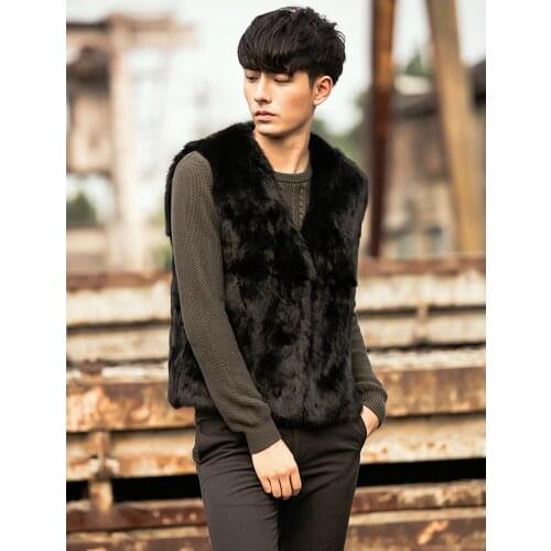 New Real genunie natural rabbit fur vest mens fashion V-neck Gilet warm winter custom any size