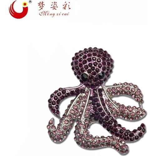 MZC 2019 New Arrival Octopus Brooch Cute Animal Broches Purple Crystal Rhinestone Broach for women Lapel pins X1150