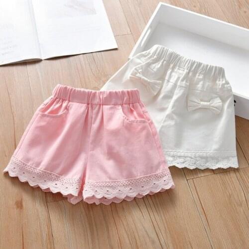 2021 New Summer Girl Clothes White and Pink Shorts Teenage Girls Clothing Decoration with Lace Children Pants