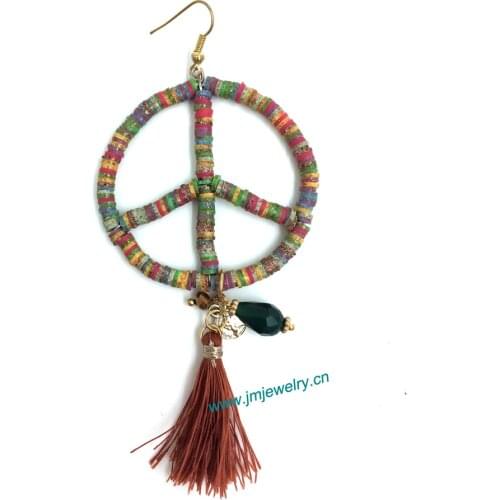 Wholesale handmade Ethnic jewellery beaded dangle earrings with sign of peace and tassel summer style nickel free earrings