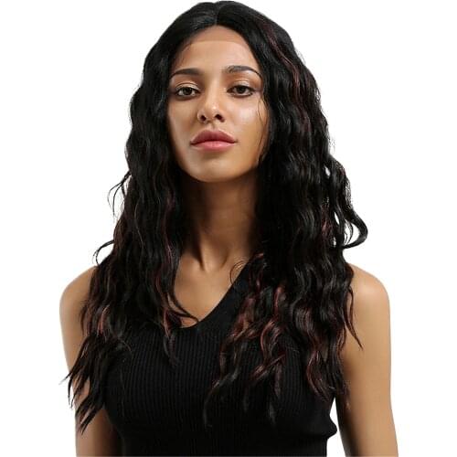 16 Inch Natural Long Synthetic Wig Wave Straight Front Lace Wig Heat Safe Wigs for Black Women