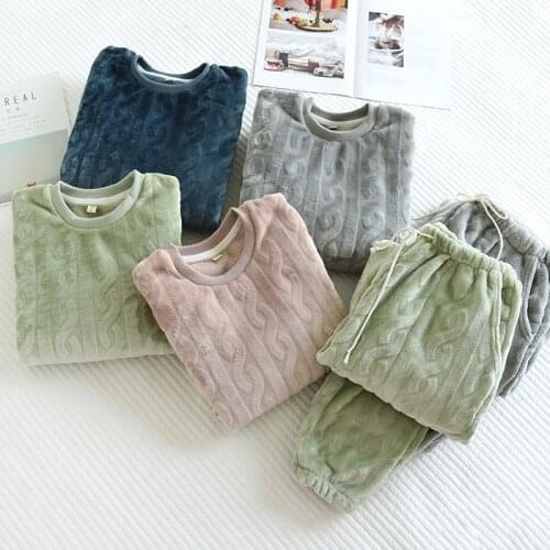 Fdfklak Couples Pajamas Sets 2021 Winter Thicken Pullover Flannel Pyjamas Sleepwear Korean Lovers Homewear Soft Warm Pijama