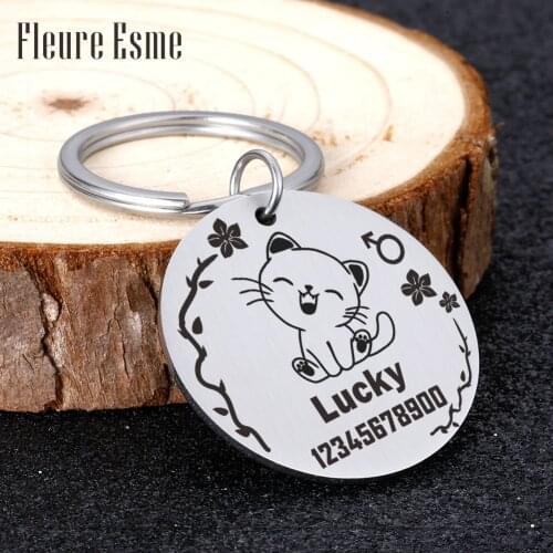 Personalized Keychain For Pets Name Engraved Cat Id Tag For Cats Nameplate Tags For Kitten Key Small Dog Collar Key Accessories