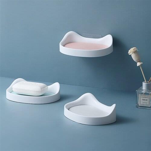 Portable Creative Double-layer Cat Soap Box Soap Dish Suction Cup Wall Mounted Soap Sponge Holder Home Bathroom Wash Organizer