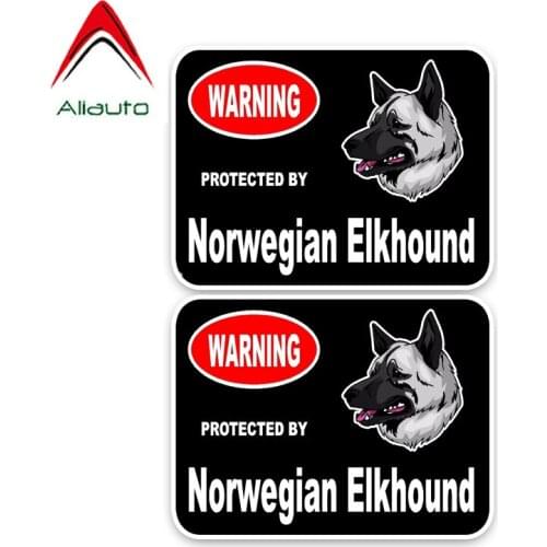 Aliauto 2 X Warning Car Stickers Norwegian Elkhound Guard Pet Dog PVC Decal Cover Scratches for Toyota Auris Mercedes ,15cm*11cm