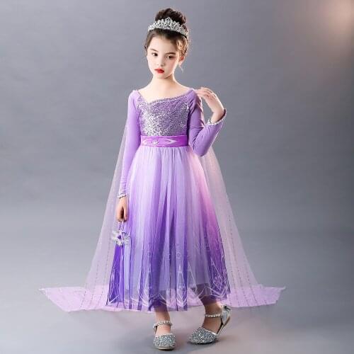 Princess Cosplay purple Long Sleeve Irregular Collar Sequin Snowflake Print Tulle Dress Shawl Tulle Princess party for girls