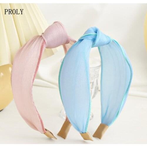 PROLY New Fashion Adult Hairband Light Fresh Color Headband Center Knot Turban Summer Solid Color Headwear Hair Accessories