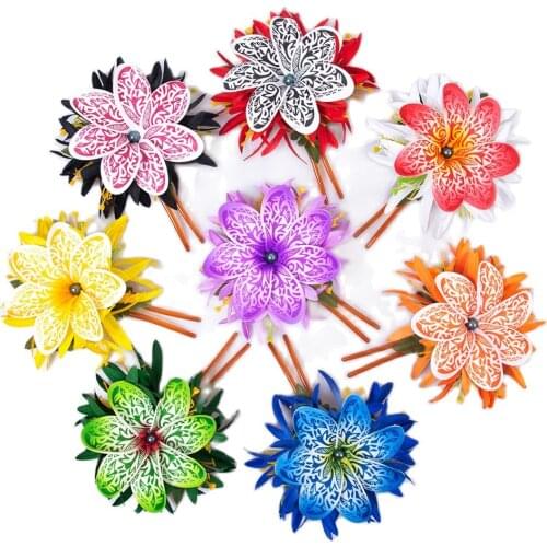 MIXED COLOR Free Shipping 40pcs/Lot HC00056 8Color Foam Tiare Hair Stick W Velvet Spide Lily&Fern Leaves Hawaii Tropical Hula
