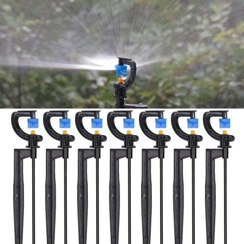 180/360 Degrees Rotating Sprayer Refraction Mist Nozzles with Stakes Connector Gardens lawn Irrigation for 1/4'' Hose Sprinklers
