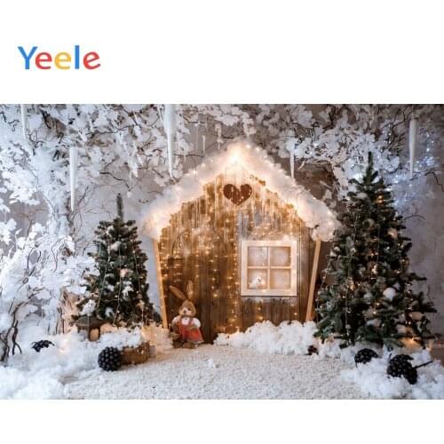 Christmas Backdrop Winter Snow Tree House Rabbit Baby Portrait Custom Vinyl Photography Background For Photo Studio Photophone