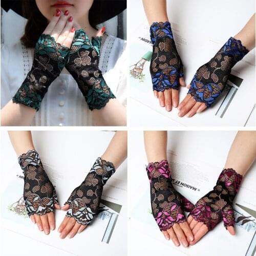 Sunscreen Fingerless Wrist Gloves Hollow Floral Mesh Lace Mittens Fancy Dress
