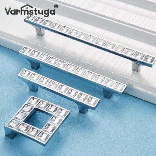 Modern Crystal Glass Knobs Cabinet Handles Silver Crystal Cupboard Pulls Drawer Knobs Kitchen Furniture Handle Hardware