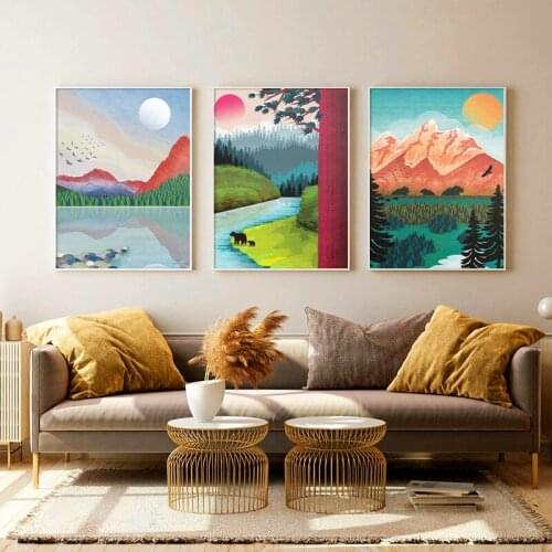 Modern Landscape Wall Art Grand Teton Wyoming Mountain River 5D DIY Poured Glue Diamond Painting Kits Scalloped Edge Home Decor