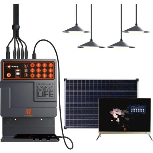 JUA Energy LED Bulbs Solar Light Pay As You Go Solar Energy System Home Solar Power System with 19 Inch TV for Home
