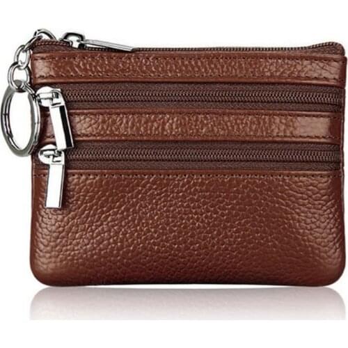 THINKTHENDO Women Men Leather Coin Purse Card Wallet Clutch Double Zipper Small Change Bag