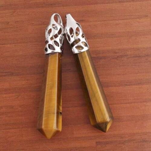 Trendy-beads Silver Plated Natural Tiger Eye Stone Hexagon Prism Pendulum Pendant For Men Jewelry