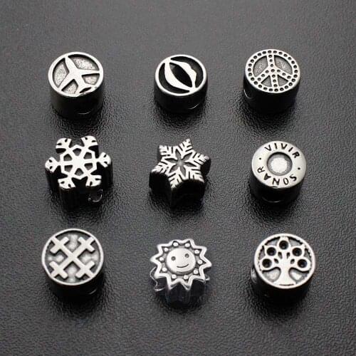 4-5mm Hole 316l Stainless Steel Vintage Lip Bead Fit Original Charm Tree of Life Peace Bracelet Necklace DIY Jewelry Making