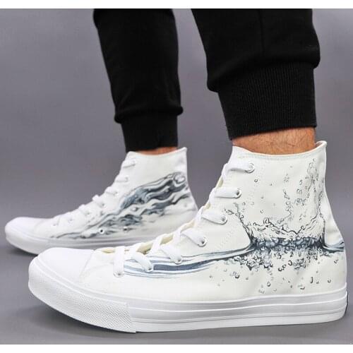 Wen Unisex Sneakers Hand Painted Drops of Water Original Design White Canvas High Top Shoes Boys Girls Sport Gym Shoes