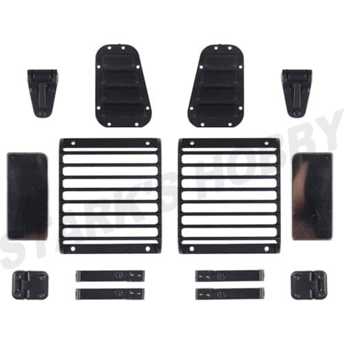 Front Lamp Guard Grille Door Hinge Intake Grille Engine Cover Hinge Rearview Mirror Door Handle for 1/10 RC Crawler Traxxas TRX4