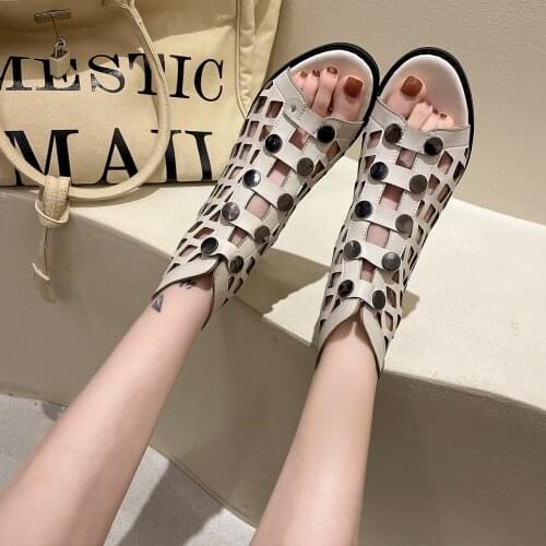 Women Hollow Out Roman Sandals Woman Summer Shoes Womens White Gladiator Open Toe Beach Flats Ladies Footwear Big Size 35-40