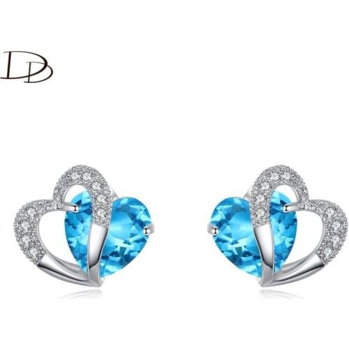 DODO Purple Blue Crystal Stud Earrings Women White Gold Color Kpop Heart Shape Earring Fashion Jewelry Brincos ear cuff E141