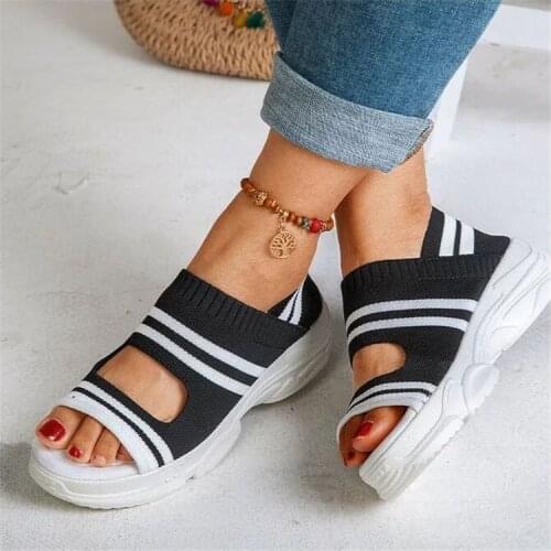 Shoes Women Platform Sandals 2021 Velcro Stretch Fabric Summer Womens Comfort Walking Ladies Sandalias Female Casual Footwear