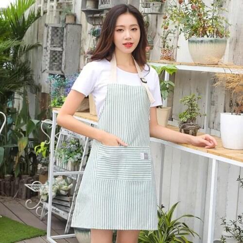 20 waterproof sleeveless one-piece apron Korean double-layer fashion striped cotton and linen apron hanging neck work