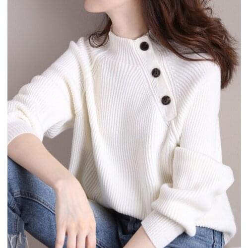 2020 Autumn Winter Long Sleeve Solid Puls Size Sweater Women Loose Half High Collar Knitted Korea StyleTops Ladies Soft Pullover